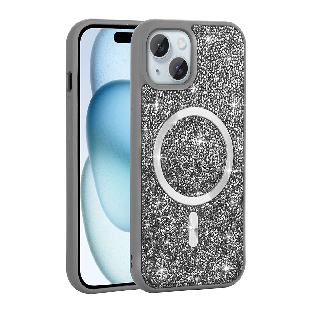 Apple iPhone 15 Plus Kılıf Pırlanta Tasarımlı M-safe Şarj Özellikli Zore Mozaik Silikon Kapak - 7