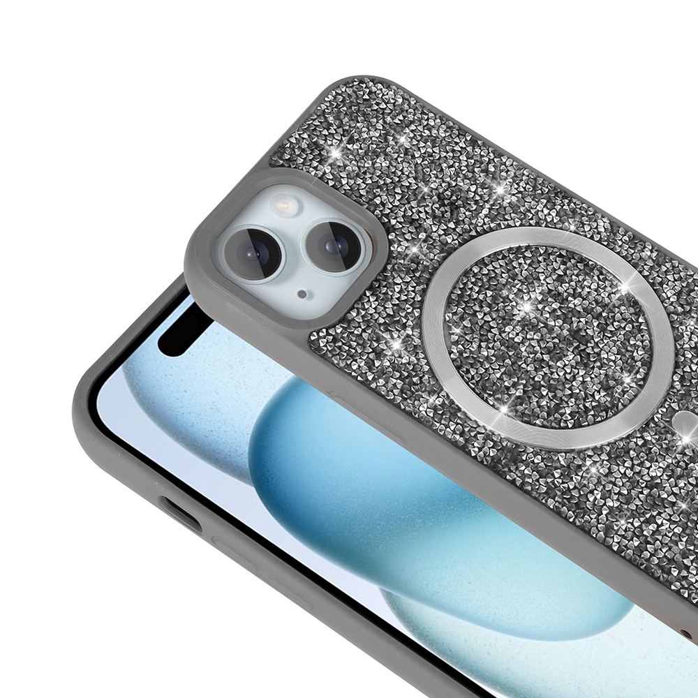 Apple iPhone 15 Plus Kılıf Pırlanta Tasarımlı M-safe Şarj Özellikli Zore Mozaik Silikon Kapak - 10