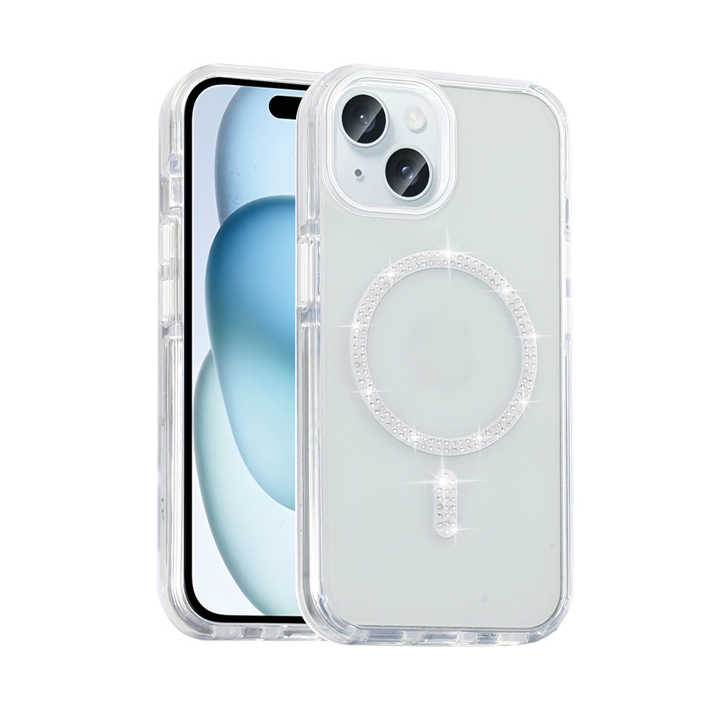 Apple iPhone 15 Plus Kılıf Taşlı Tasarım M-safe Şarj Özellikli Zore Koment Silikon Kapak - 1