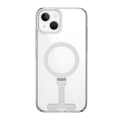 Apple iPhone 15 Plus Kılıf Wiwu FYY-014 Magsafe Şarj Özellikli Alüminyum Alaşım Metal Standlı Şeffaf Kapak Renksiz