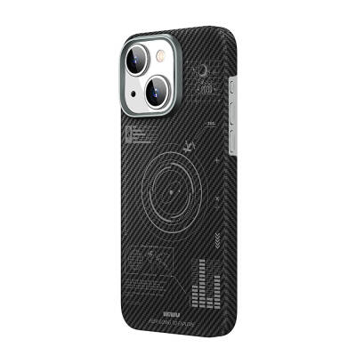 Apple iPhone 15 Plus Kılıf Wiwu KJZ-017 Karbon Fiber 600D Explore Kevlar Kapak Siyah