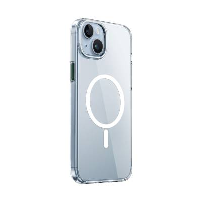 Apple iPhone 15 Plus Kılıf Wiwu ZYS-013 Magsafe Şarj Özellikli Renkli Kamera Çerçeveli Şeffaf Jelly Kapak Beyaz