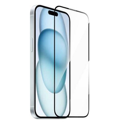 Apple iPhone 15 Plus Wiwu GT-009 Polimer Oleofobik Kaplama Şeffaf Pürüzsüz Temperli Cam Ekran Koruyucu Siyah