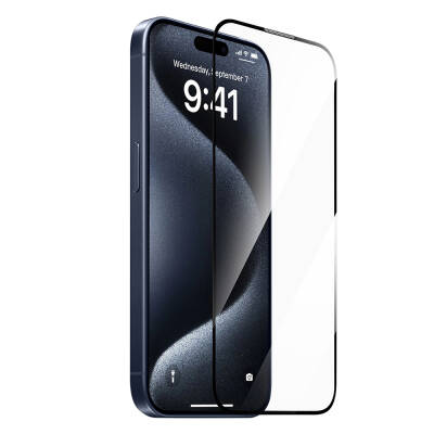 Apple iPhone 15 Plus Wiwu SQ-008 Oleophobic Easy Install Shockproof Tempered Glass Screen Protector + Easy Application Tool Black