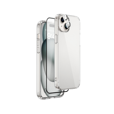 Apple iPhone 15 Plus Wiwu Wi-IP001 Case, Screen Protector, Camera Lens 3-in-1 Protection Set Şeffaf