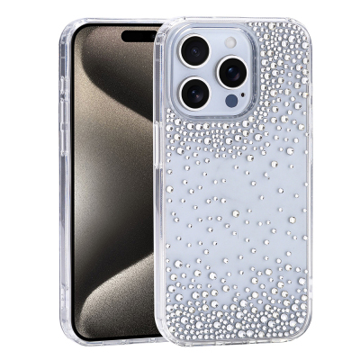 Apple iPhone 15 Pro Case Airbag Design Drop Stone Embellished Transparent Zore Pera Silicone Cover Şeffaf