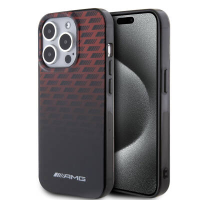 Apple iPhone 15 Pro Case AMG Original Licensed Double Layer Small Logo Square Stripe Pattern Cover Black