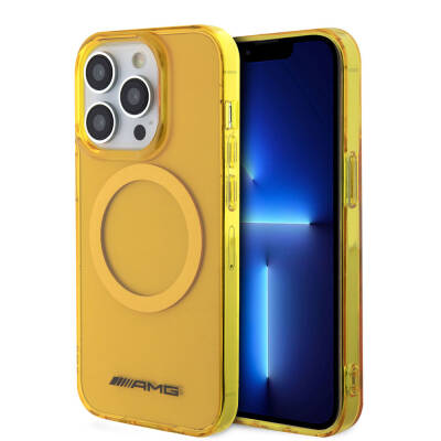 Apple iPhone 15 Pro Case AMG Original Licensed Magsafe Charging Feature Transparent Cover Yellow