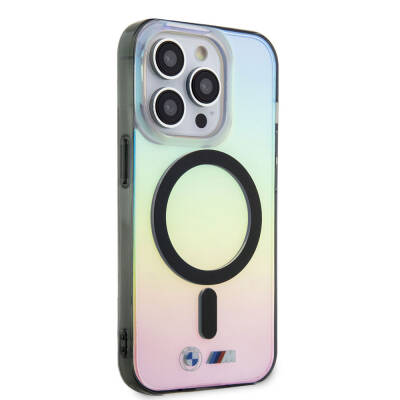 Apple iPhone 15 Pro Case BMW Magsafe Transparent Color Transition Iridescent Original Licensed Cover with Charging Feature Mix Color