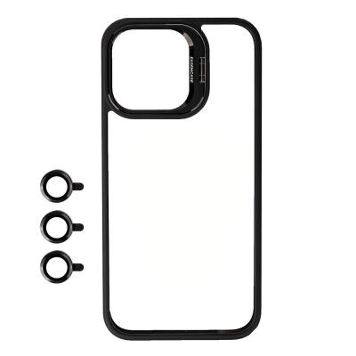 Apple iPhone 15 Pro Case Camera Lens Protection Zore Clone Lens Cover with Stand Black