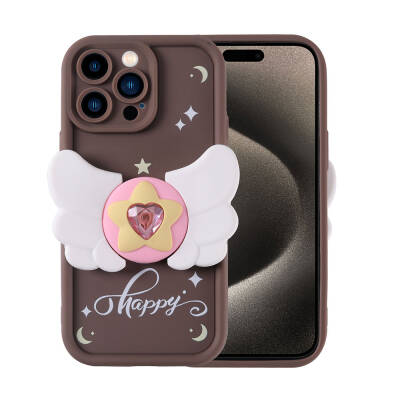 Apple iPhone 15 Pro Case Camera Protected Figure Designed Zore Cover Koyu Kahve