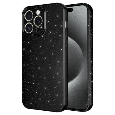 Apple iPhone 15 Pro Case Camera Protected Silvery Luxury Zore Cotton Cover Black