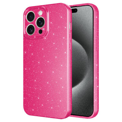 Apple iPhone 15 Pro Case Camera Protected Silvery Luxury Zore Cotton Cover Dark Pink