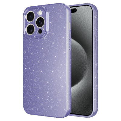 Apple iPhone 15 Pro Case Camera Protected Silvery Luxury Zore Cotton Cover Purple