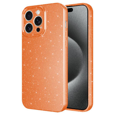 Apple iPhone 15 Pro Case Camera Protected Silvery Luxury Zore Cotton Cover Orange