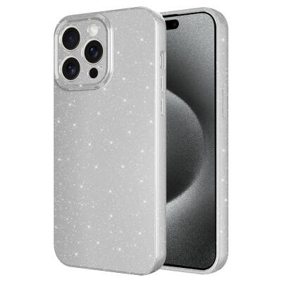 Apple iPhone 15 Pro Case Camera Protected Silvery Luxury Zore Cotton Cover Silver