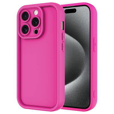 Apple iPhone 15 Pro Case Camera Protected Zore Ananas Cover Dark Pink