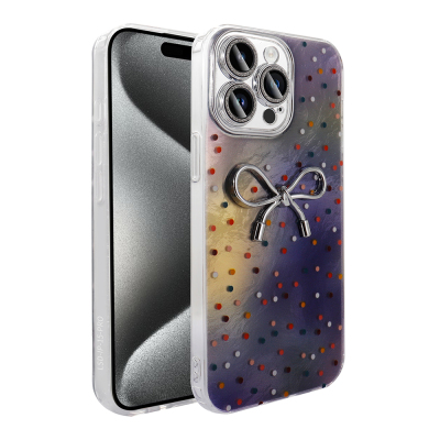 Apple iPhone 15 Pro Case Camera Protection Figured Zore Ponti Silicone Cover Lila
