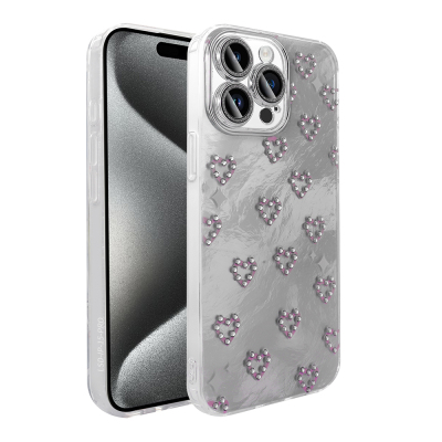 Apple iPhone 15 Pro Case Camera Protection Figured Zore Ponti Silicone Cover White