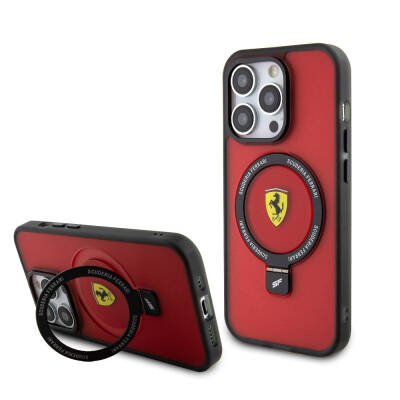 Apple iPhone 15 Pro Case Ferrari Magsafe Frosted Surface Design Cover with Charging Feature Stand Red