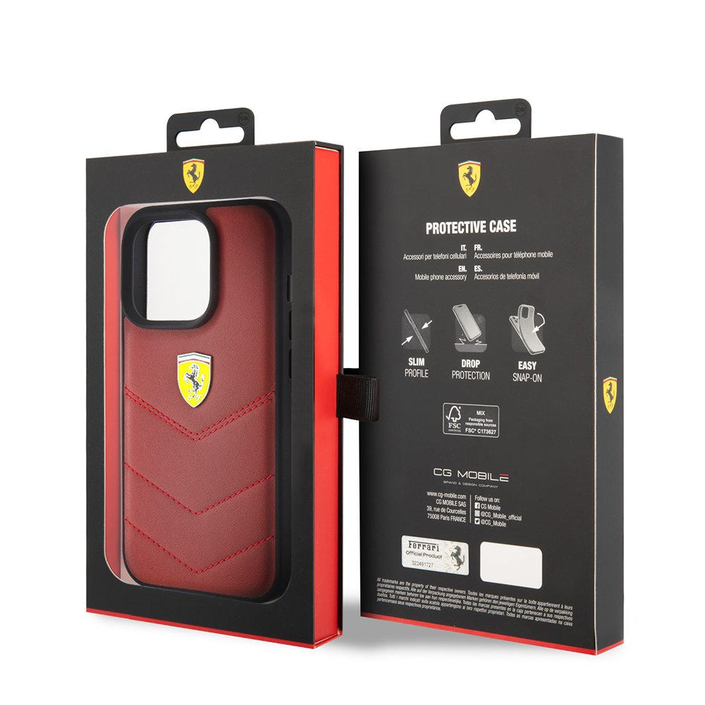 Apple iPhone 15 Pro Case Ferrari Original Licensed Leather Stitched Back Cover with Metal Logo Design - 10