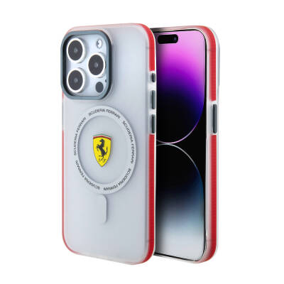 Apple iPhone 15 Pro Case Ferrari Original Licensed Magsafe Charging Featured Contrast Bumper SF Ring Cover Red