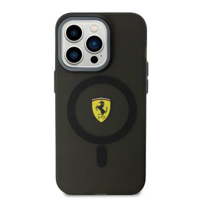 Apple iPhone 15 Pro Case Ferrari Original Licensed Magsafe Contrast Bumper Charge Feature Cover Black