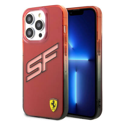 Apple iPhone 15 Pro Case Ferrari Original Licensed Transparent SF Written Color Transition Edges Cover Red