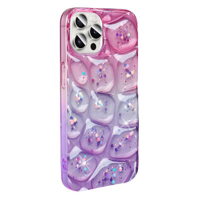 Apple iPhone 15 Pro Case Glittery 3D Patterned Zore Hacar Cover Pembe-Mor