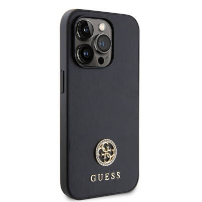 Apple iPhone 15 Pro Case Guess Original Licensed Leather 4G Metal Logo Strass Cover Black