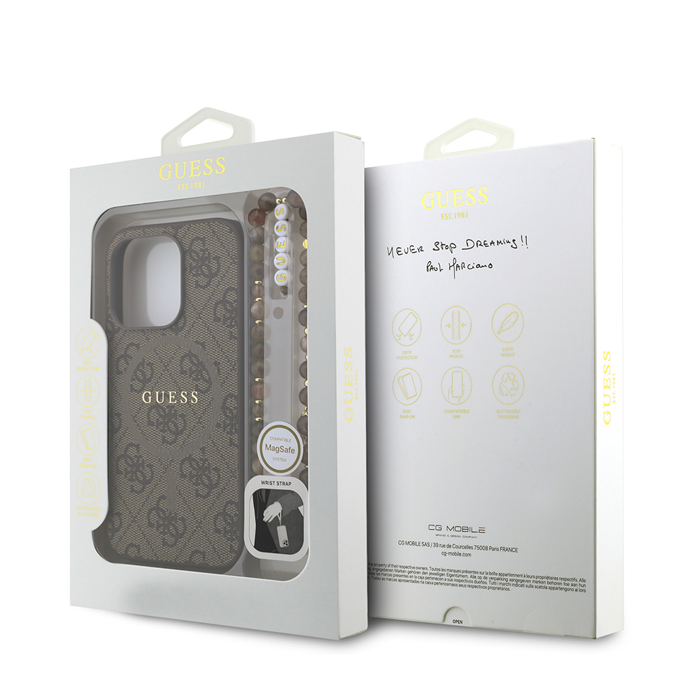 Apple iPhone 15 Pro Case Guess Original Licensed M-safe Charging Feature PU Leather Wrist Strap Rope Cover Text Logo - 9