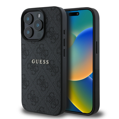 Apple iPhone 15 Pro Case Guess Original Licensed Magsafe Charging Featured 4G Pattern Text Logo Cover Black