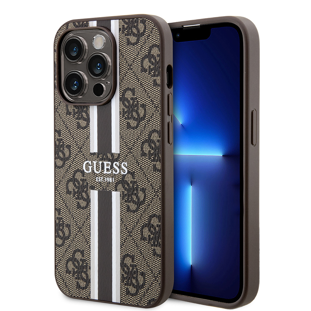 Apple iPhone 15 Pro Case Guess Original Licensed Magsafe Charging Featured 4G Strip Design Printed Cover - 1