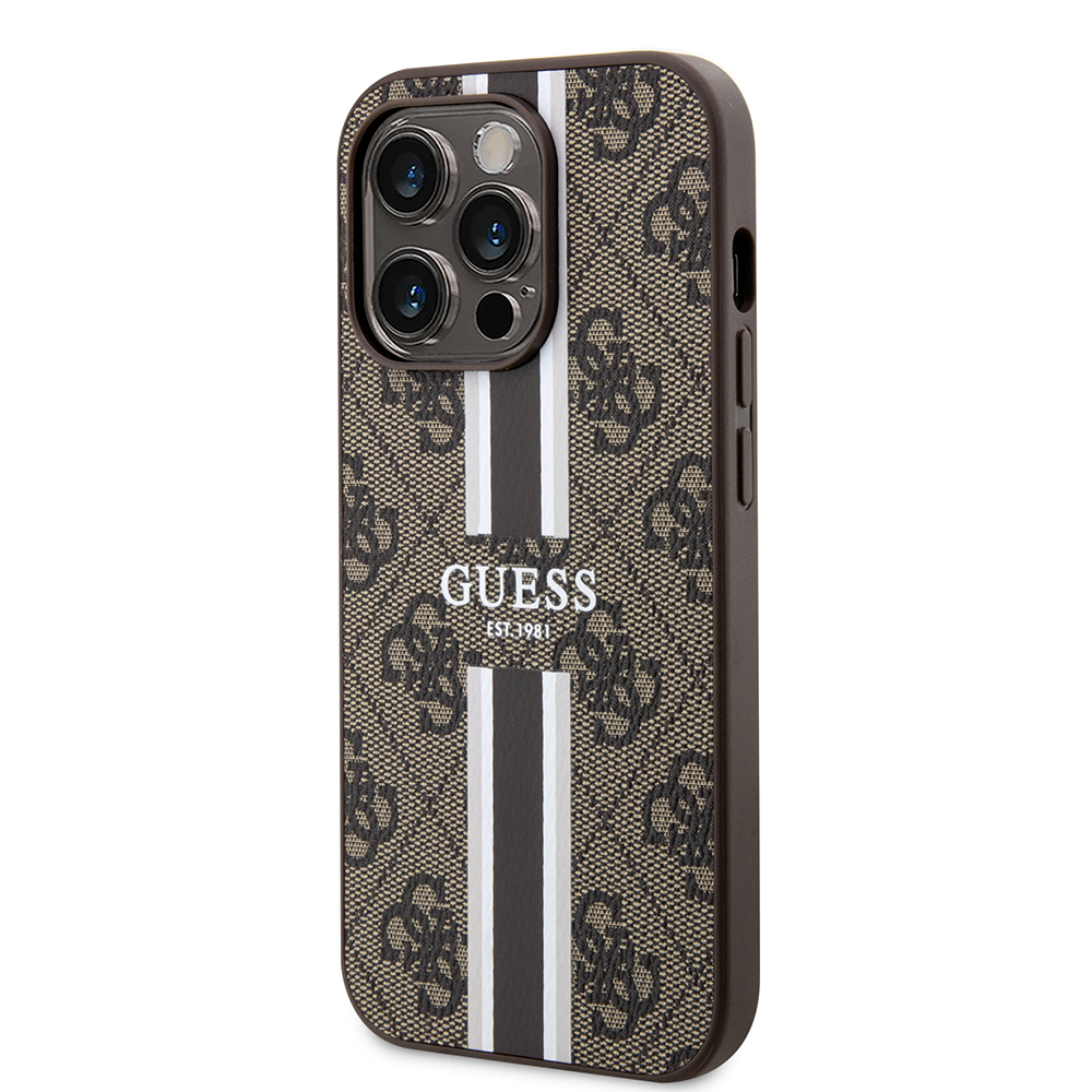 Apple iPhone 15 Pro Case Guess Original Licensed Magsafe Charging Featured 4G Strip Design Printed Cover - 5