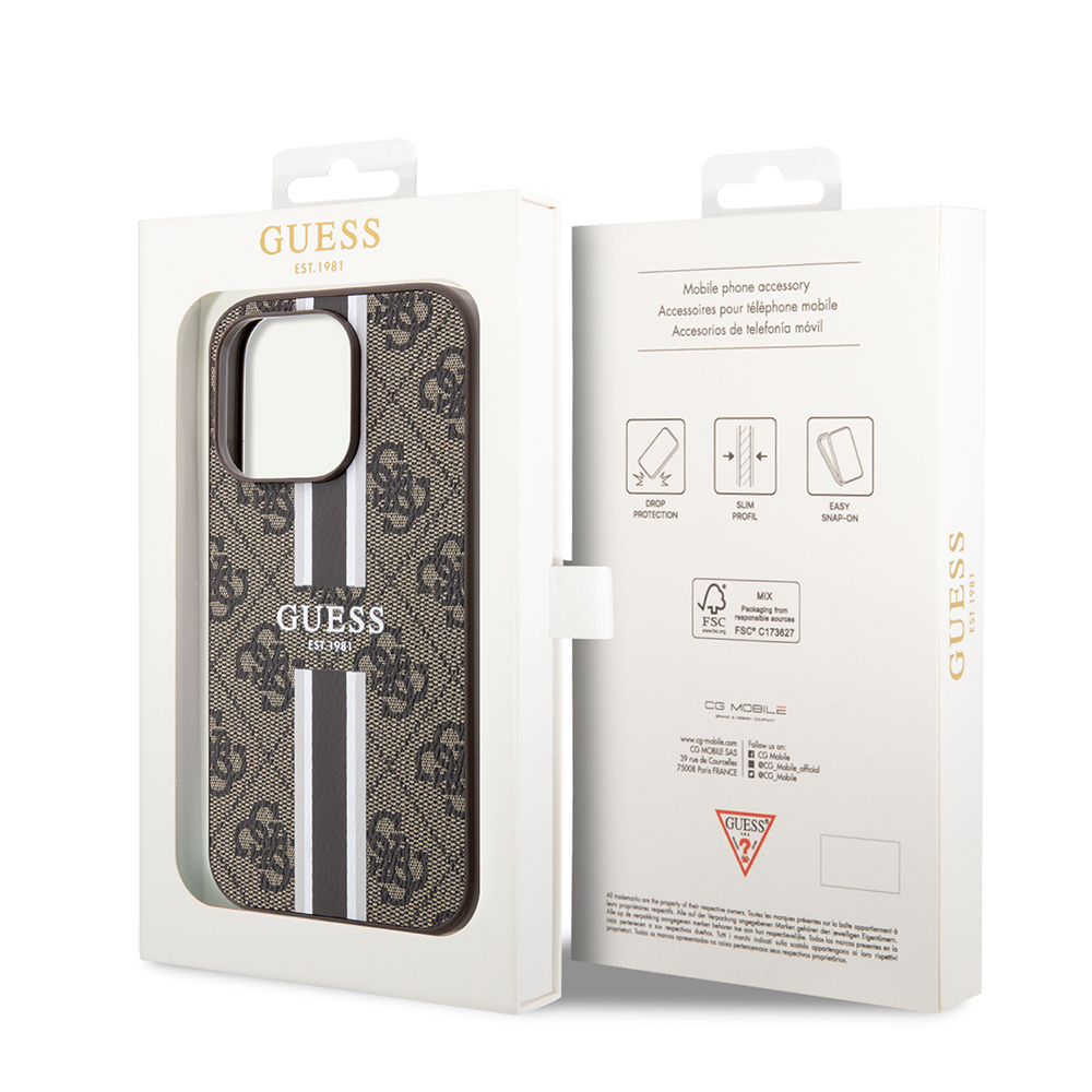 Apple iPhone 15 Pro Case Guess Original Licensed Magsafe Charging Featured 4G Strip Design Printed Cover - 11