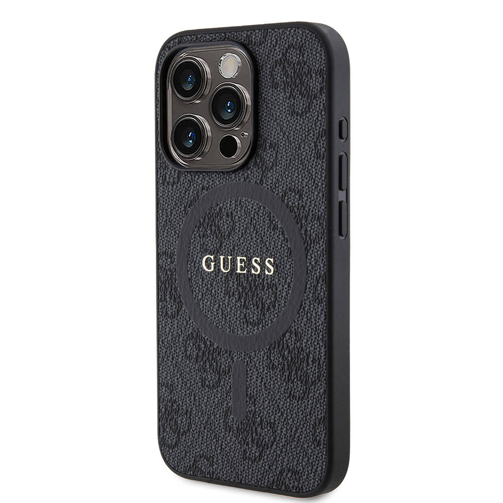 Apple iPhone 15 Pro Case Guess Original Licensed Magsafe Charging Featured PU Ring 4G Patterned Text Logo Cover - 3