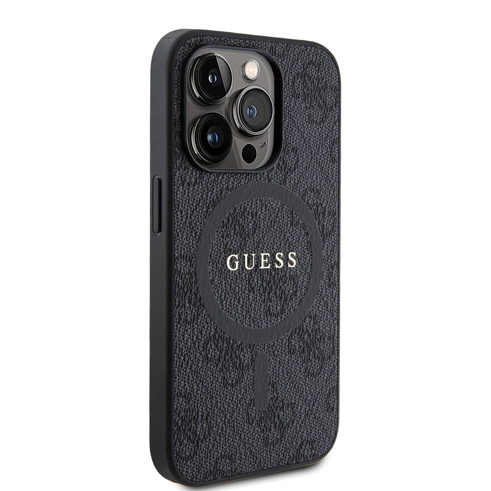 Apple iPhone 15 Pro Case Guess Original Licensed Magsafe Charging Featured PU Ring 4G Patterned Text Logo Cover - 4
