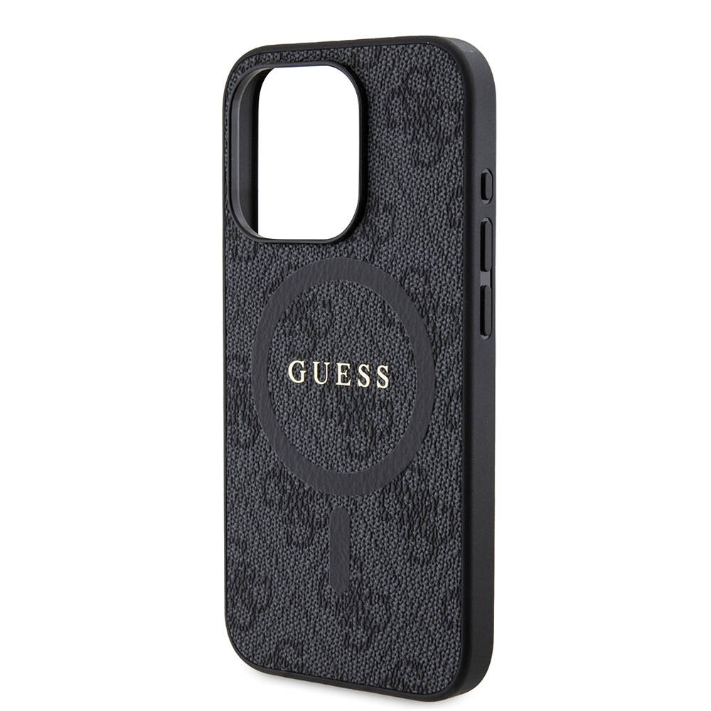 Apple iPhone 15 Pro Case Guess Original Licensed Magsafe Charging Featured PU Ring 4G Patterned Text Logo Cover - 6