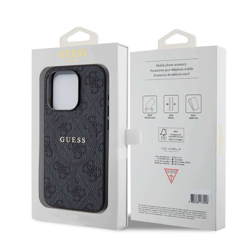 Apple iPhone 15 Pro Case Guess Original Licensed Magsafe Charging Featured PU Ring 4G Patterned Text Logo Cover - 8