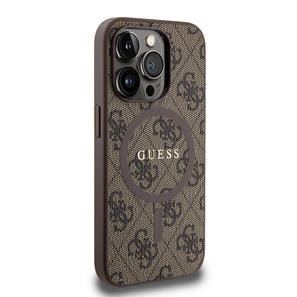 Apple iPhone 15 Pro Case Guess Original Licensed Magsafe Charging Featured PU Ring 4G Patterned Text Logo Cover - 11