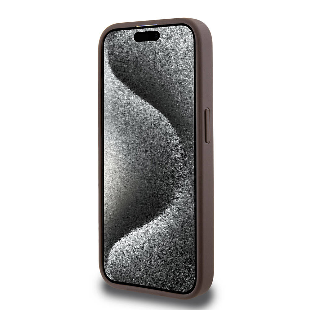 Apple iPhone 15 Pro Case Guess Original Licensed Magsafe Charging Featured PU Ring 4G Patterned Text Logo Cover - 12