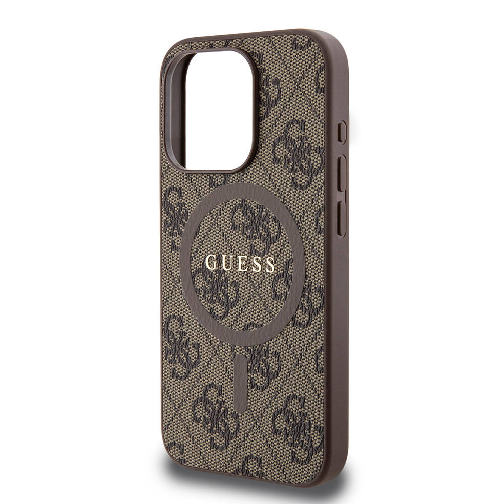 Apple iPhone 15 Pro Case Guess Original Licensed Magsafe Charging Featured PU Ring 4G Patterned Text Logo Cover - 13