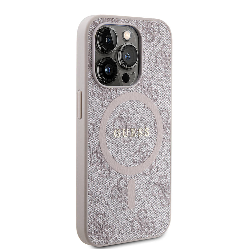 Apple iPhone 15 Pro Case Guess Original Licensed Magsafe Charging Featured PU Ring 4G Patterned Text Logo Cover - 19