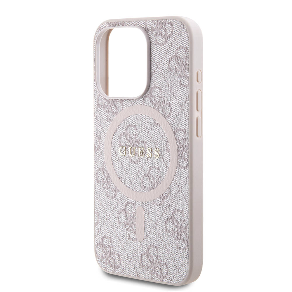 Apple iPhone 15 Pro Case Guess Original Licensed Magsafe Charging Featured PU Ring 4G Patterned Text Logo Cover - 21