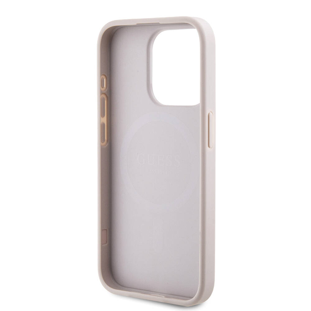 Apple iPhone 15 Pro Case Guess Original Licensed Magsafe Charging Featured PU Ring 4G Patterned Text Logo Cover - 22