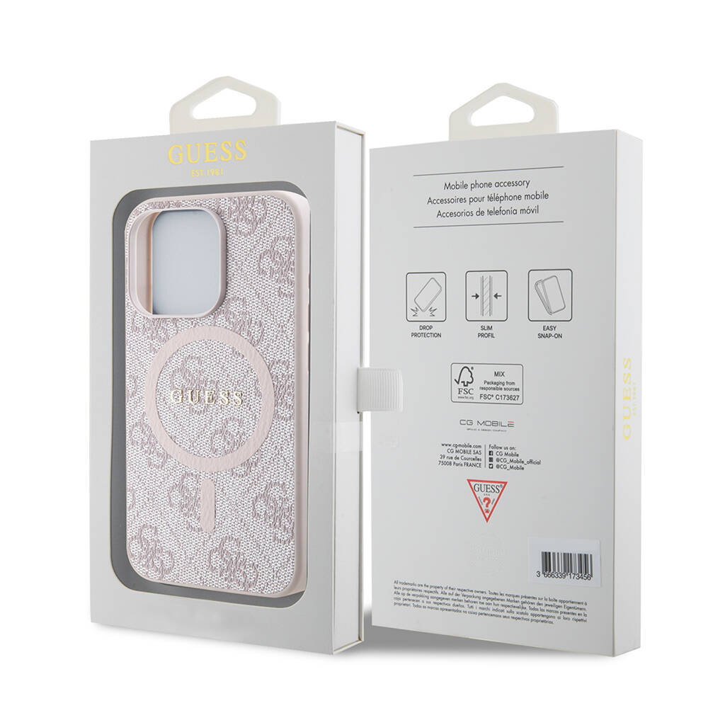 Apple iPhone 15 Pro Case Guess Original Licensed Magsafe Charging Featured PU Ring 4G Patterned Text Logo Cover - 23
