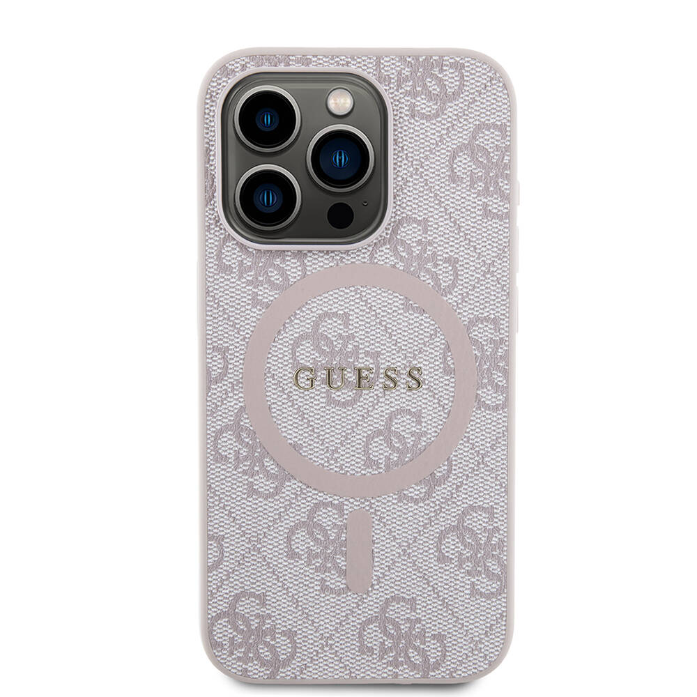 Apple iPhone 15 Pro Case Guess Original Licensed Magsafe Charging Featured PU Ring 4G Patterned Text Logo Cover - 24