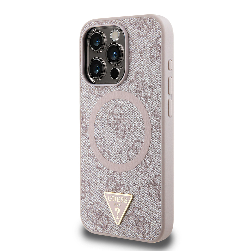 Apple iPhone 15 Pro Case Guess Original Licensed Magsafe Charging Featured PU Triangle Logo 4G Patterned Cover - 5