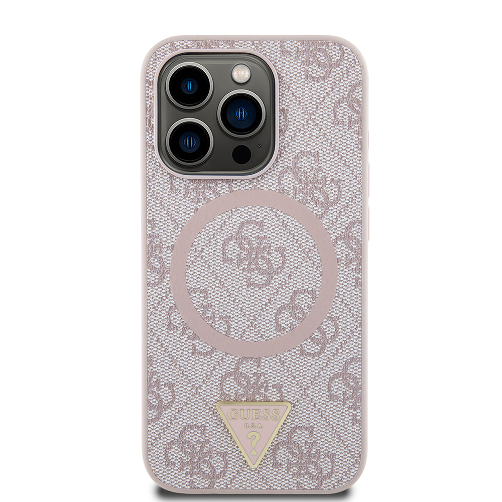 Apple iPhone 15 Pro Case Guess Original Licensed Magsafe Charging Featured PU Triangle Logo 4G Patterned Cover - 6