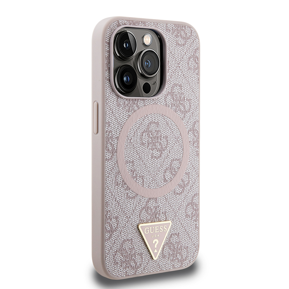 Apple iPhone 15 Pro Case Guess Original Licensed Magsafe Charging Featured PU Triangle Logo 4G Patterned Cover - 7